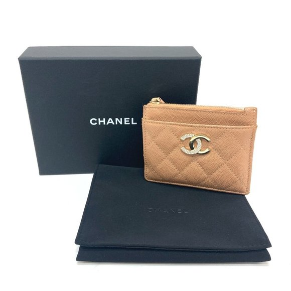 CHANEL Coco Mark Matelasse Wallet Compact Bi-fold Caviar Skin Women's Beige